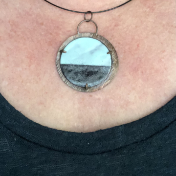 Robins egg blue and black enamel pendant